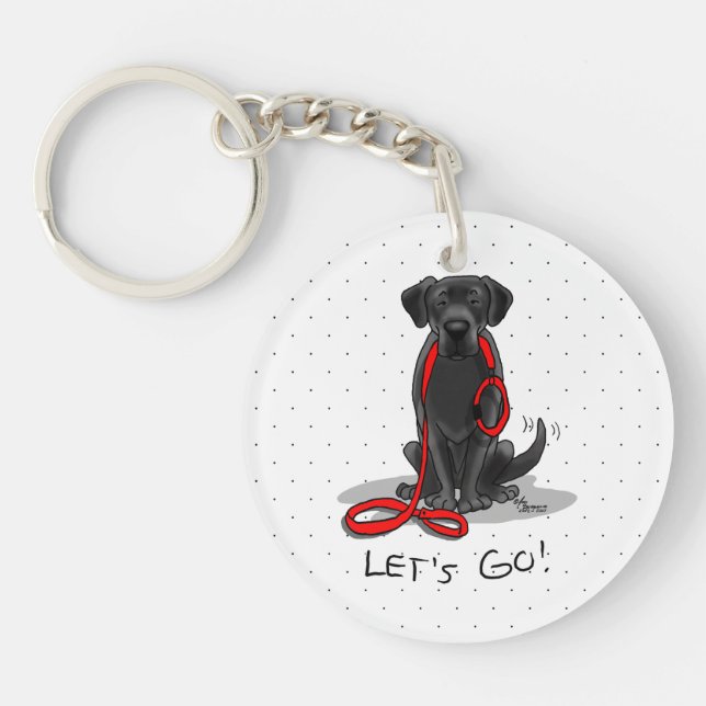 Let's Go! Black Labrador Retriever - Cute Dog Key Ring (Front)