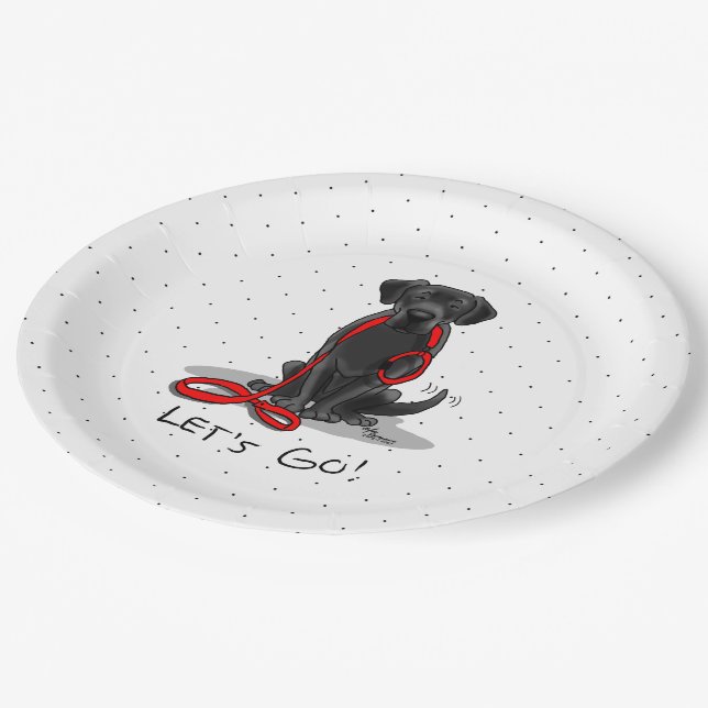 Let's Go! Black Labrador Retriever - Cute Dog Paper Plate (Angled)