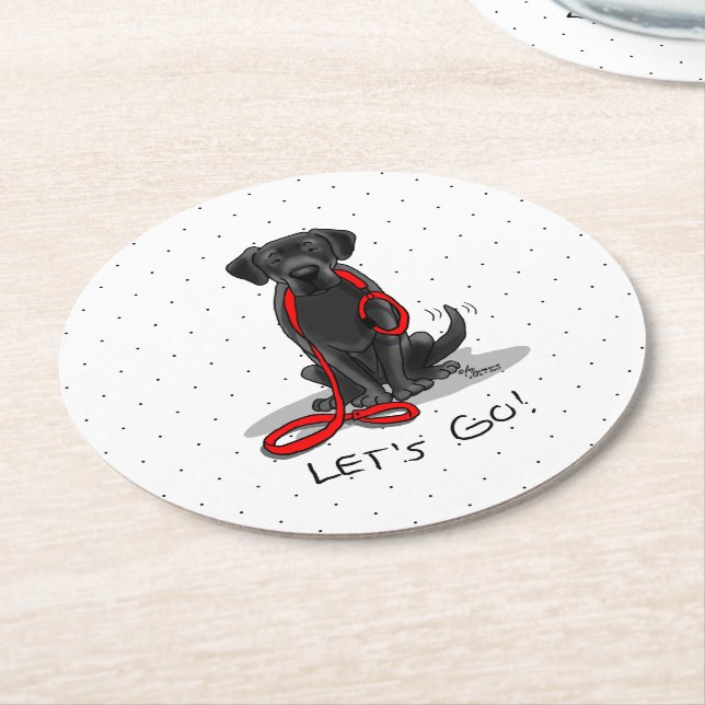 Let's Go! Black Labrador Retriever - Cute Dog Round Paper Coaster (Angled)