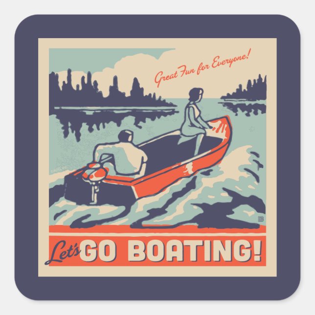 Let's Go Boating Square Sticker (Front)