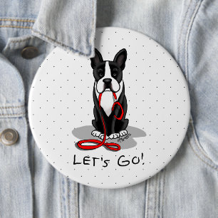 Let's Go! Boston Terrier (black) Funny dog 6 Cm Round Badge