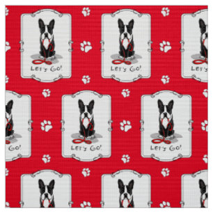 Let's Go! Boston Terrier (black) Funny dog Fabric
