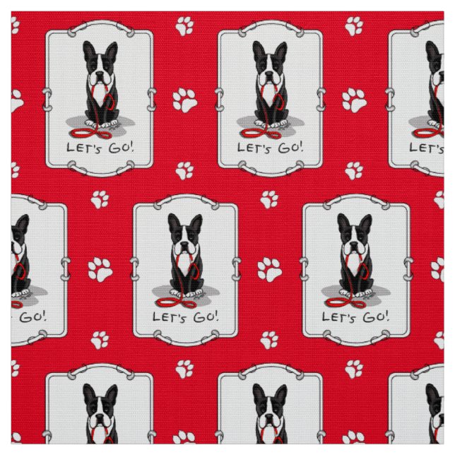 Let's Go! Boston Terrier (black) Funny dog Fabric (Swatch)