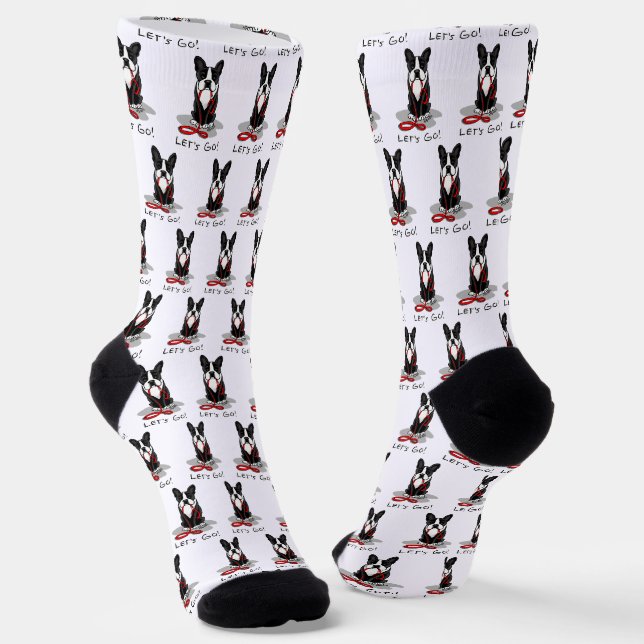 Let's Go! Boston Terrier (black) Funny dog Socks (Angled)