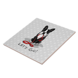 Let's Go! Boston Terrier Dog (black) Funny Ceramic Tile
