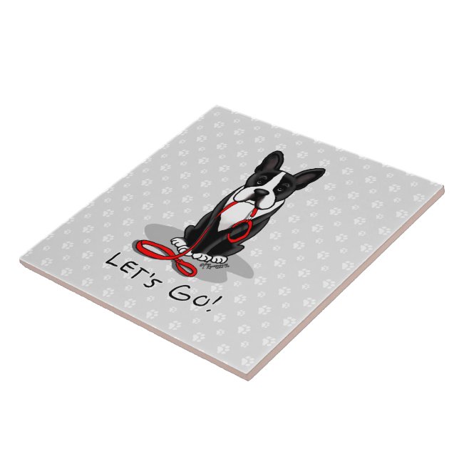 Let's Go! Boston Terrier Dog (black) Funny Ceramic Tile (Side)