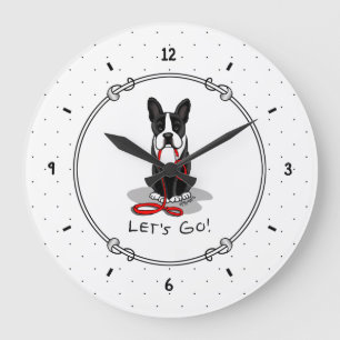 Let's Go! Boston Terrier Dog (black) Funny Large Clock