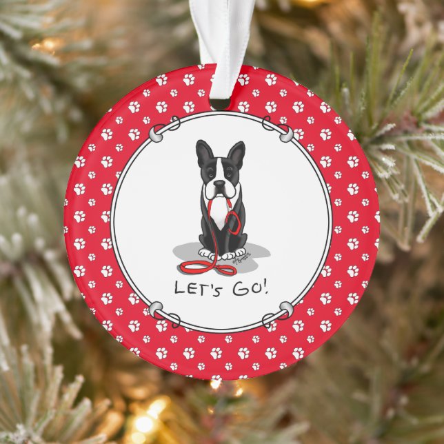 Let's Go! Boston Terrier Dog (black) Funny Ornament (Tree)