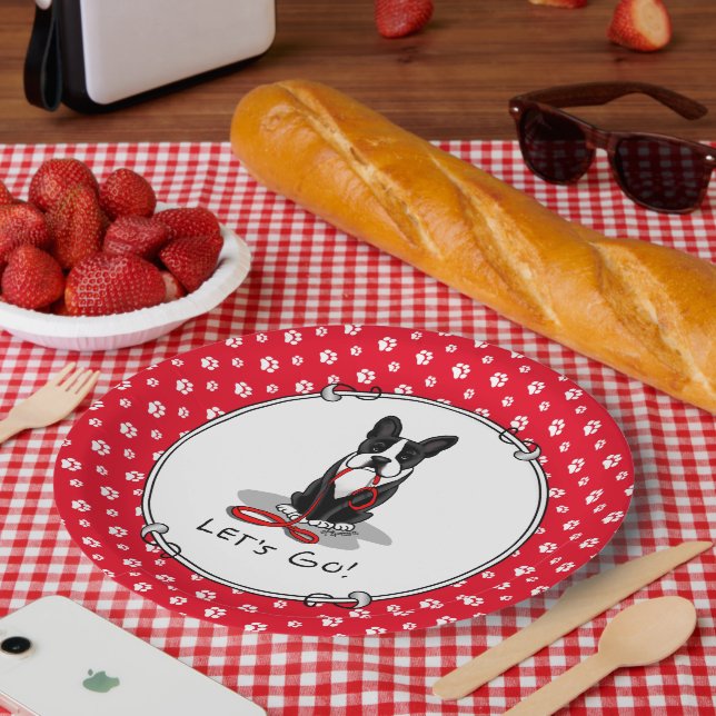 Let's Go! Boston Terrier Dog (black) Funny Paper Plate (Picnic)
