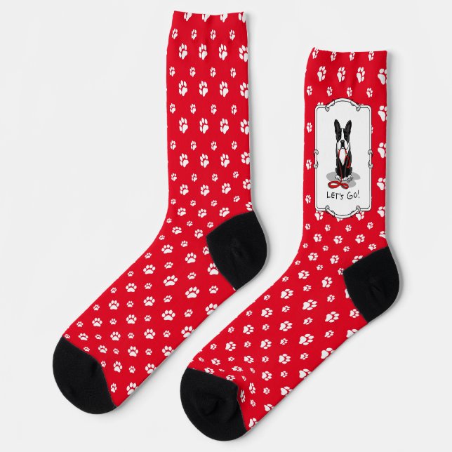Let's Go! Boston Terrier Dog (black) Funny Socks (Left)