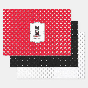 Let's Go! Boston Terrier Dog (black) Funny Wrapping Paper Sheet