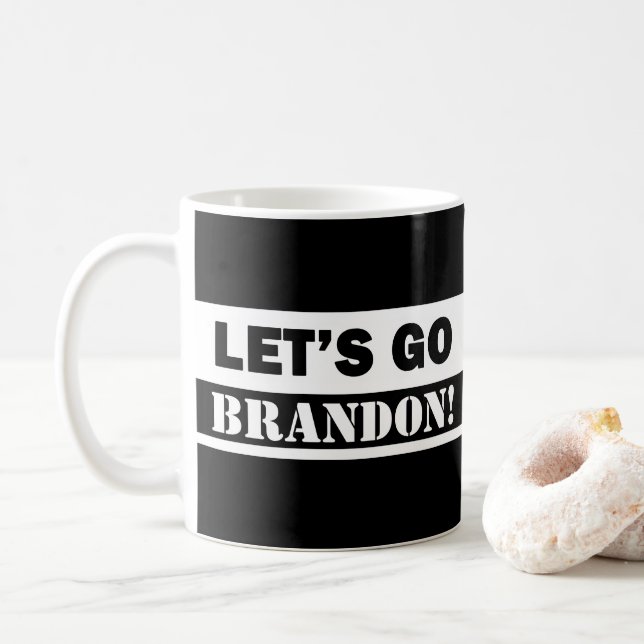 "Let's Go Brandon" Black And White  Coffee Mug (With Donut)