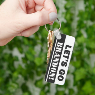Let's Go Brandon" Black And White Rectangle Metal Key Ring
