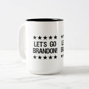 Let's Go Brandon Black Grunge Text and Black Stars Two-Tone Coffee Mug