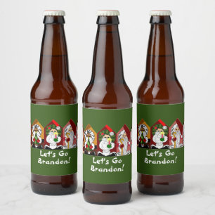 Let's Go Brandon! Cartoon Santas Beer Bottle Label