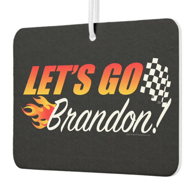 Lets Go Brandon Chequered Flag Flames Car Air Freshener (Left)