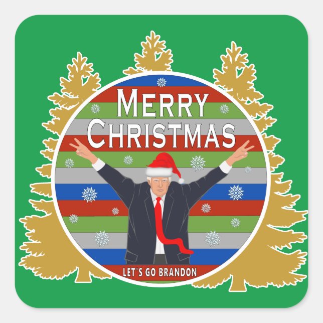 Let's Go Brandon Christmas Trump Snowflake Holiday Square Sticker (Front)