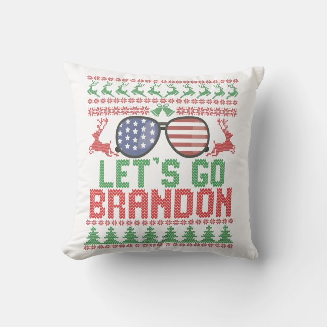 Let's Go Brandon Funny Ugly Christmas Sweater Cushion (Front)