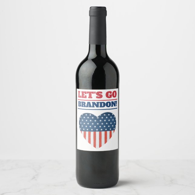 "Let's Go Brandon!" Heart American Flag Wine Label (Front)