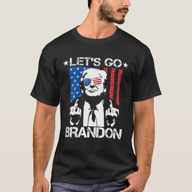 Let's Go Brandon Trump Middle Finger Flag T-Shirt (Front)