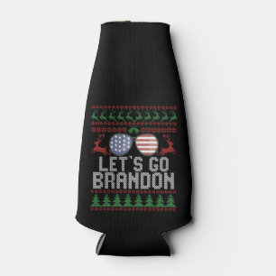 Let's go Brandon Ugly Christmas Sweater Patriotic Bottle Cooler