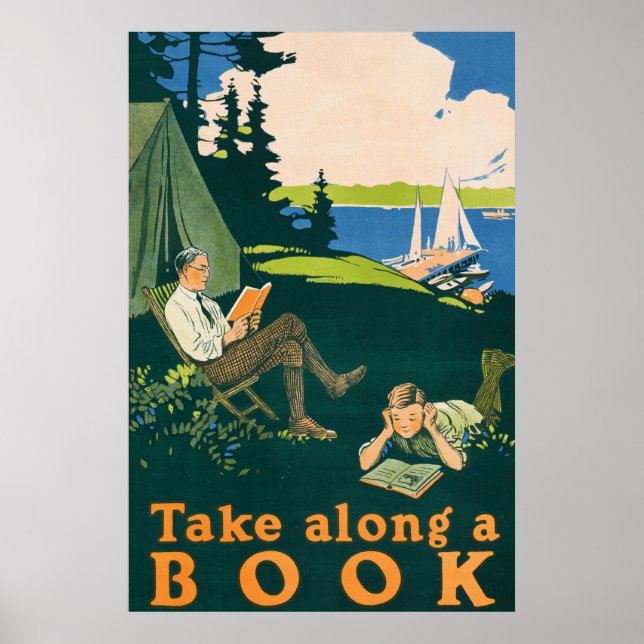 Let's go camping and read a book poster (Front)