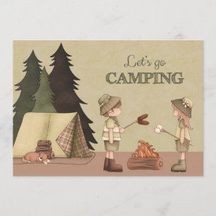 Let's Go Camping - campers, campfire, tent Invitation