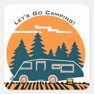 Let's Go Camping Fun Retro RV Square Sticker
