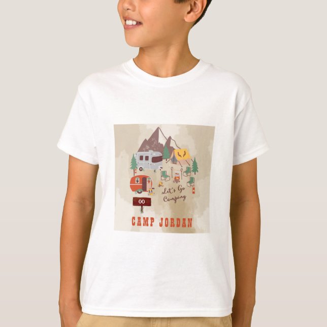 Let's Go Camping Rustic Woodsy Campground Birthday T-Shirt (Front)