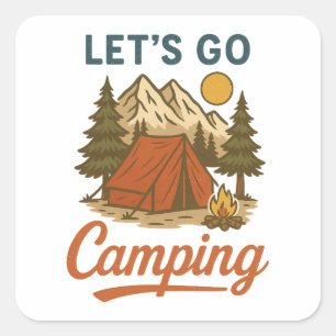 Let's Go Camping Vintage Outdoor Adventure Square Sticker