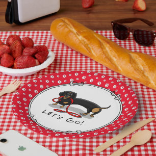 Let's Go! Dachshund (black and tan) funny dog Paper Plate