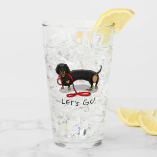 Let's Go! Dachshund Dog (black and tan) Funny cute Glass