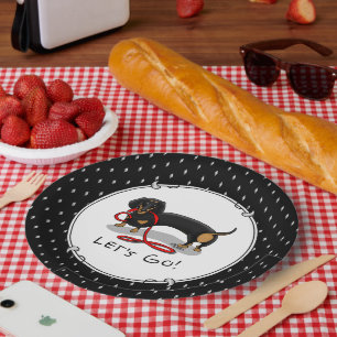 Let's Go! Dachshund Dog (black and tan) Funny cute Paper Plate