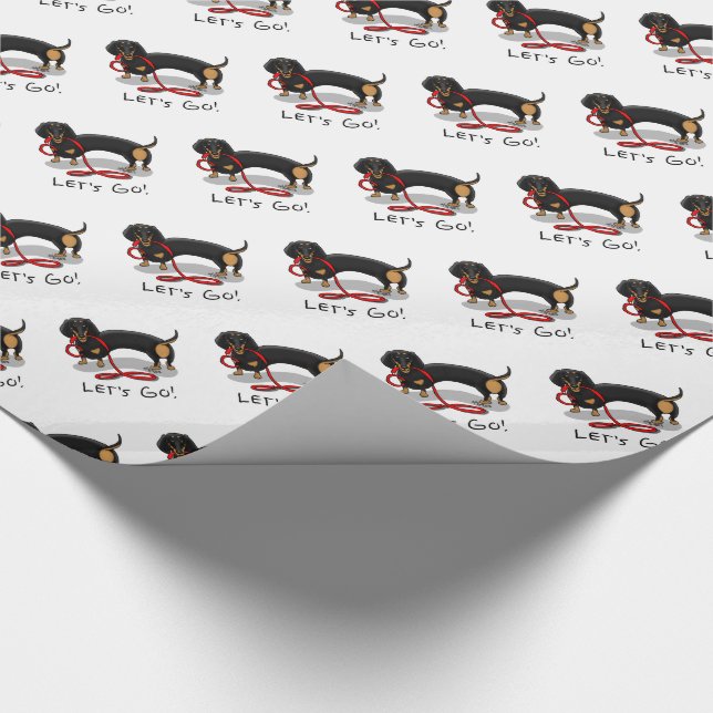 Let's Go! Dachshund Dog (black and tan) Funny cute Wrapping Paper (Corner)