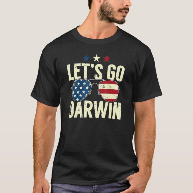 Lets Go Darwin Sunglasse American Flag Let's Go Da T-Shirt (Front)