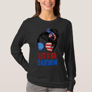 Let's Go Darwin Women Girl Lets Go Usa Flag Messy T-Shirt