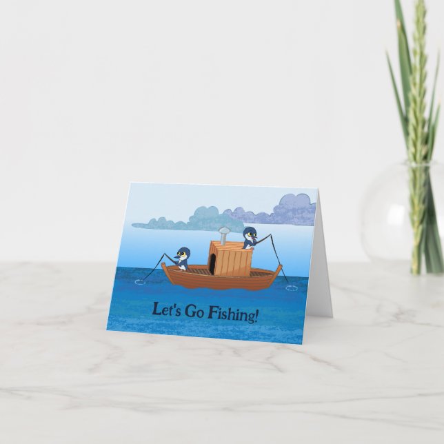 Let's go fishing - cute penguin cartoon card (Front)