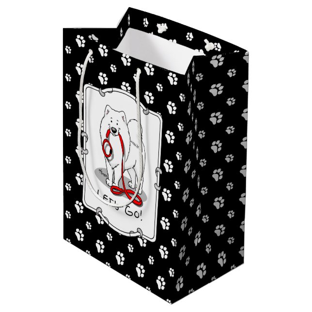 Let's Go! (for a walk) Samoyed w red leash Funny Medium Gift Bag (Back Angled)