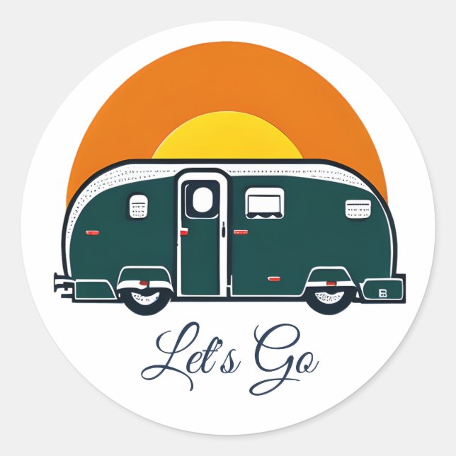 Let's Go! Fun Retro RV Classic Round Sticker (Front)