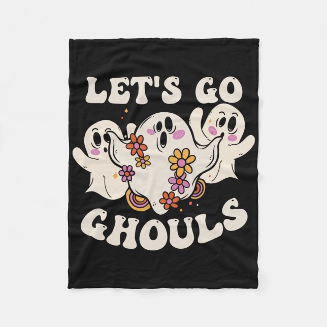 Lets Go Ghouls Costume Halloween Pumpkin Ghost  Fleece Blanket (Front)