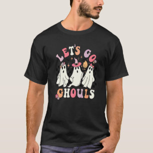 Let's Go Ghouls Cute Floral Ghost Halloween Checke T-Shirt
