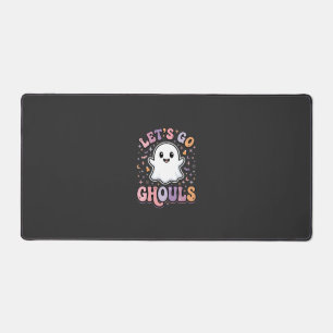 Lets Go Ghouls Cute Halloween Ghost Graphic Design Desk Mat