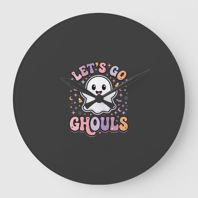 Lets Go Ghouls Cute Halloween Ghost Graphic Design Large Clock (Front)
