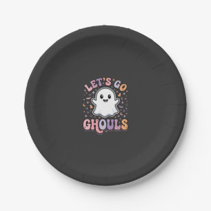 Lets Go Ghouls Cute Halloween Ghost Graphic Design Paper Plate