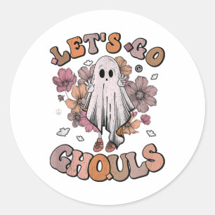 Let's Go Ghouls Ghost 70s Hippie Halloween Fall Re Classic Round Sticker