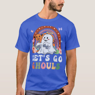 Let's Go Ghouls Ghost With Flowers Rainbow Groovy T-Shirt