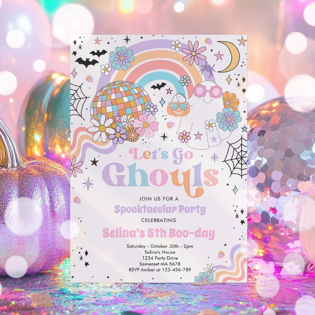 Let's Go Ghouls Halloween Cute Pink Ghost Birthday Invitation (Creator Uploaded)