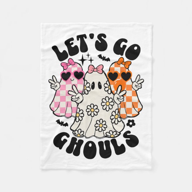 Let's Go Ghouls Halloween Ghost Floral Spooky Seas Fleece Blanket (Front)