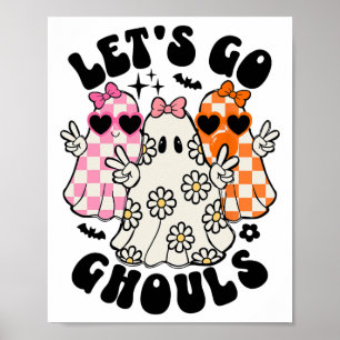 Let's Go Ghouls Halloween Ghost Floral Spooky Seas Poster