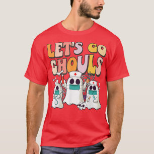 Lets Go Ghouls Halloween Ghost Groovy Retro 70s Hi T-Shirt